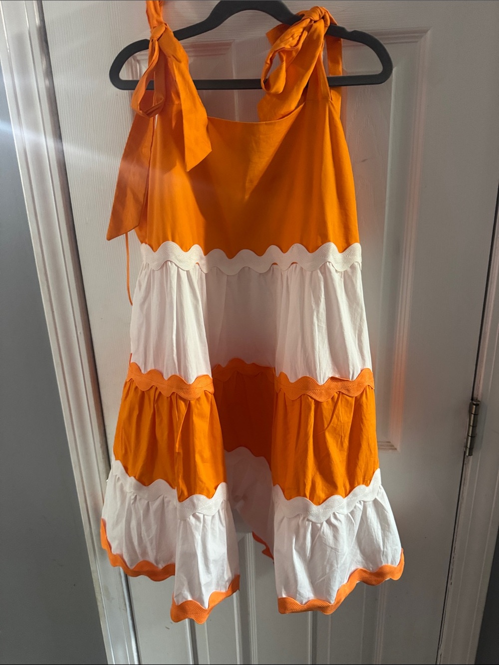 🧡 Vol Fans 🧡 Orange and White Tie-Shoulder Ric Rac Tiered Dress